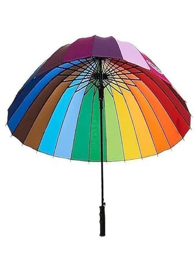 PUNJAN Rainbow Color Big Size Umbrella for Rain & Sun | Windproof Waterproof UV Protection Long Handle Umbrella for Men & Women | Stylish Outdoor Travel Chhata for Barish & Summer - Image 2